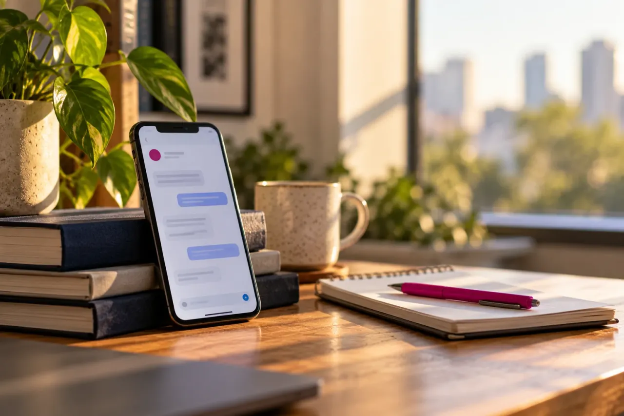 Celular mostrando una respuesta de un asistente de IA sobre un escritorio