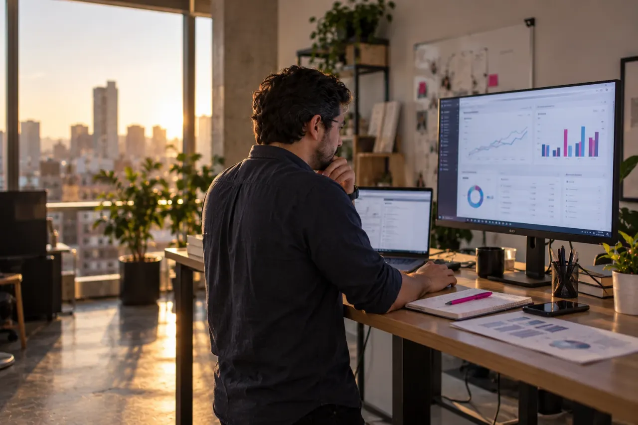 Especialista optimizando una campaña de Google Ads en su escritorio