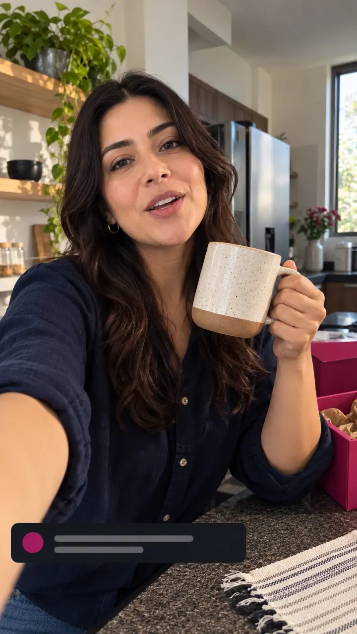 Creadora mostrando un producto en un video vertical para TikTok Shop